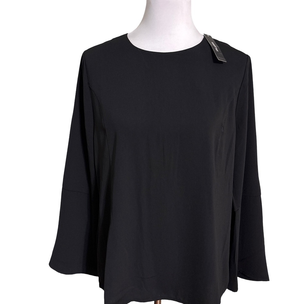 August Silk Black Blouse Women's Large Polyester Gold Studs